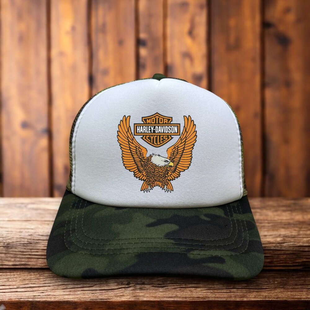 Harley Davidson Mens Trucker Hat Camo Eagle Motorcycle Baseball Cap